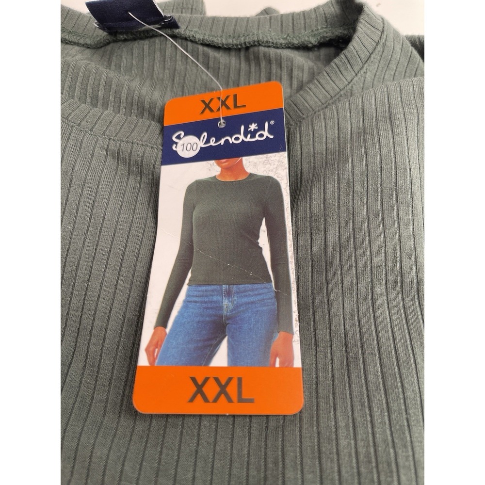 NEW Splendid Women's Ribbed Long Sleeve Crew Neck Top Green Size XXL